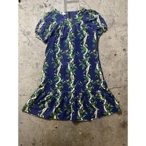 Vintage SHANNON MARIE Floral Hawaiian‎ Blue Dress Size XL ruffle peplum hem